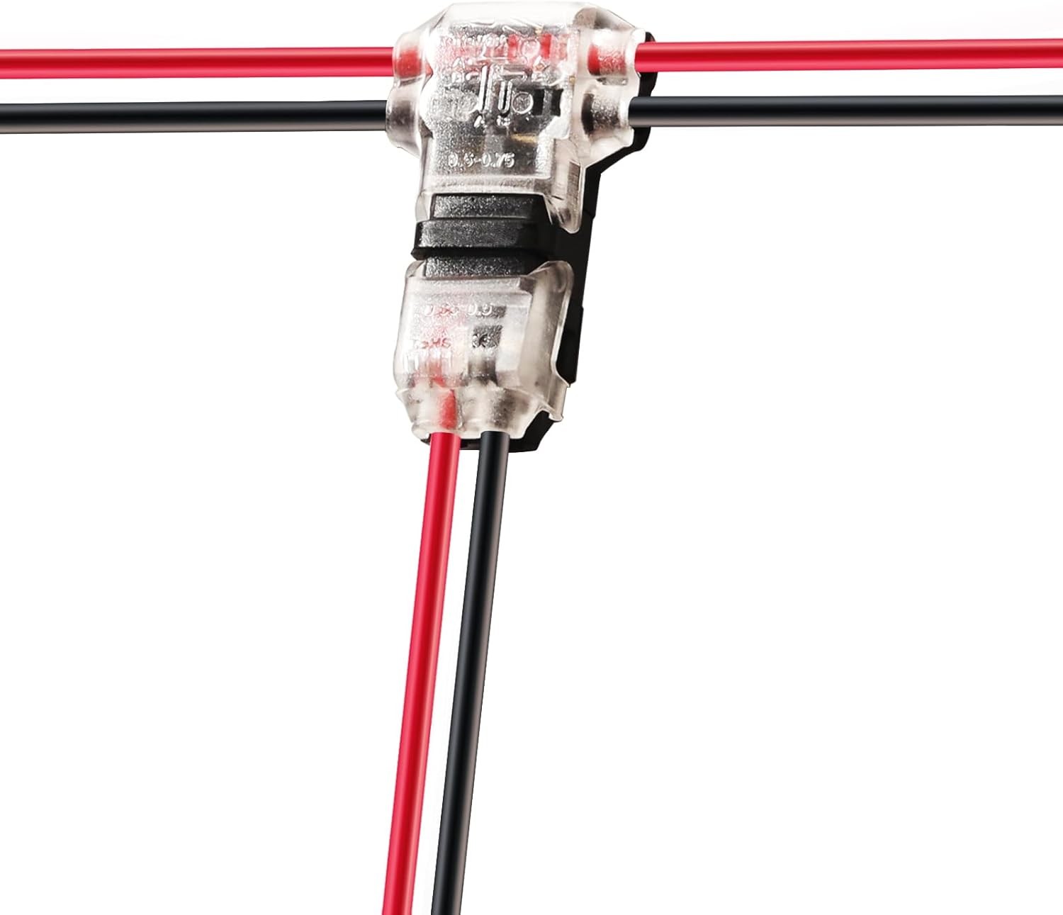 Low Voltage Wire Connectors Solid T Type 2pin: Pack of 12, Black/Red