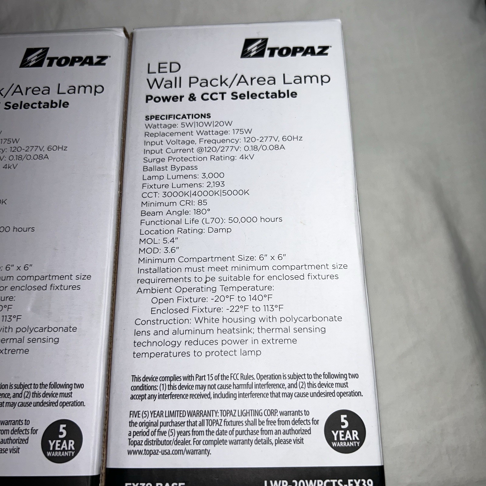 LED Wall Pack/Area Lamp Bulb Topaz LWP20wpcts Rx39 New 5 Years Warranty Power