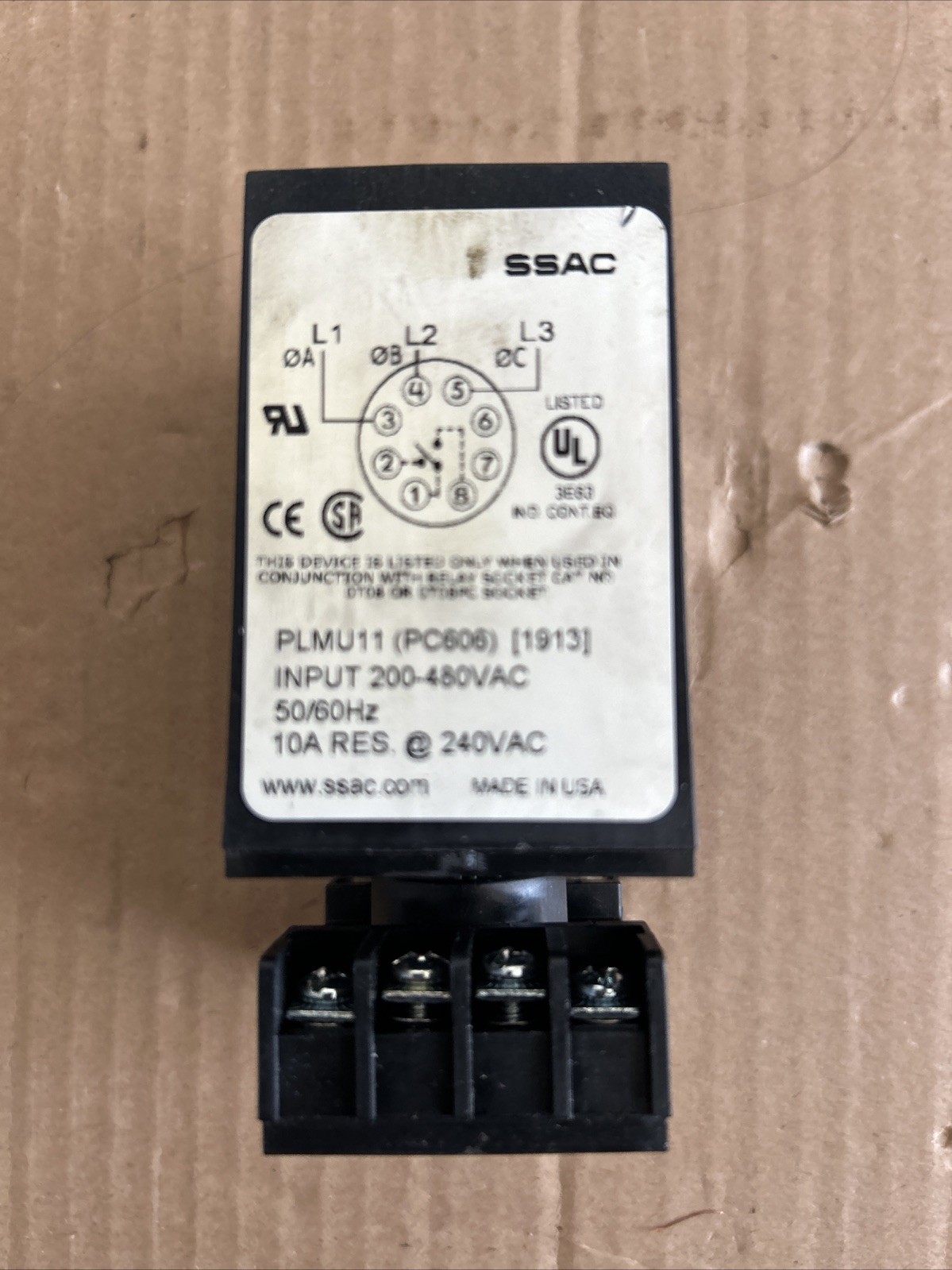 Entrelec SSAC 200-480VAC 10A Three Phase Voltage Monitor P/N: PLMU11