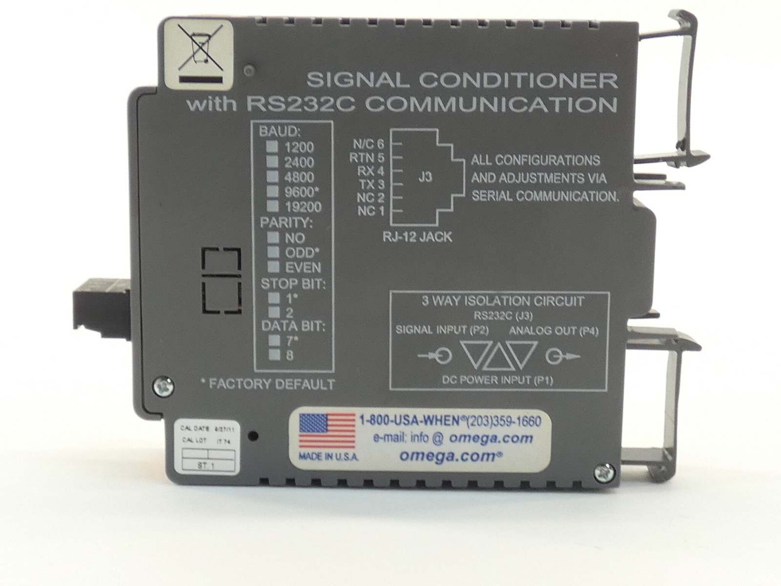 Omega IDRN-RTD Signal Conditioner w/ RS232C Communication Input 10-32VDC Outp…