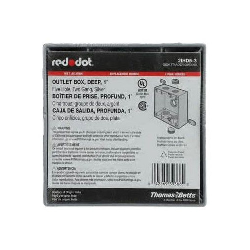 Red Dot 2IHD5-3, 1″ Hub, 2-Gang, Deep Universal, Weatherproof Device Box, 1 pc