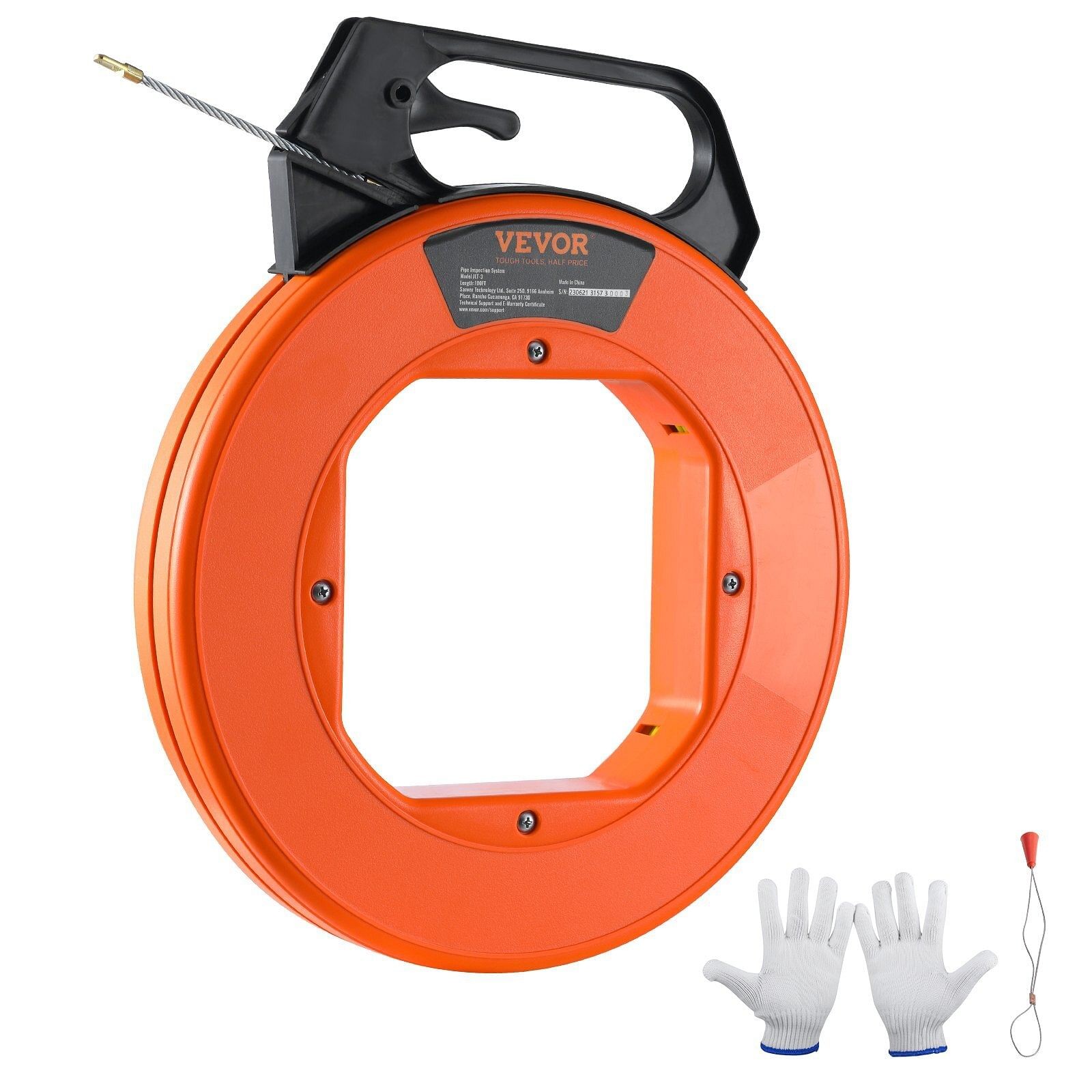 Fish Tape, 100 ft, 3/16-inch, Fiberglass Cable Guide with Enhanced Casing and Gr