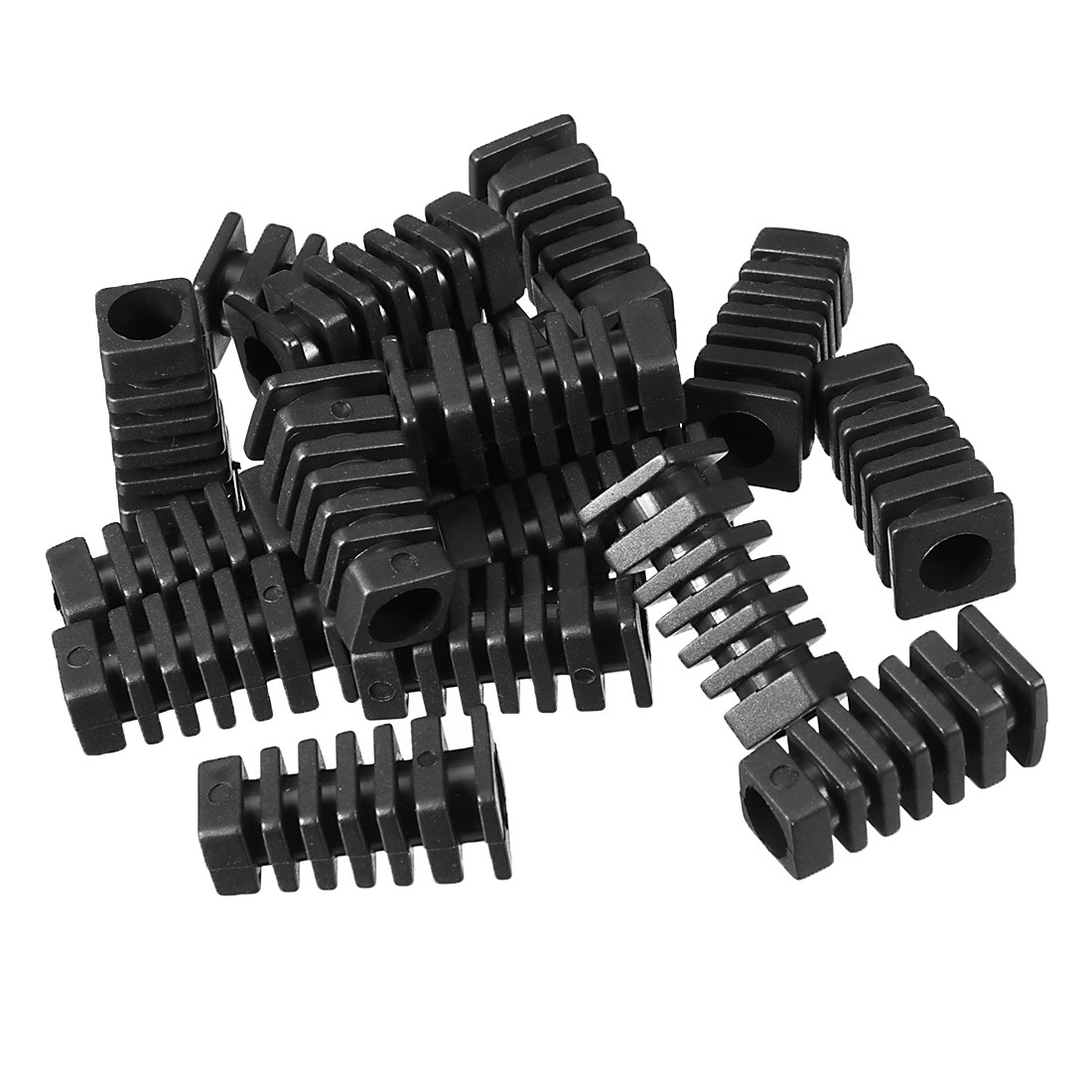 15Pcs PVC Square Strain Relief Cord Boot Protector Sleeve 7mm ID Black