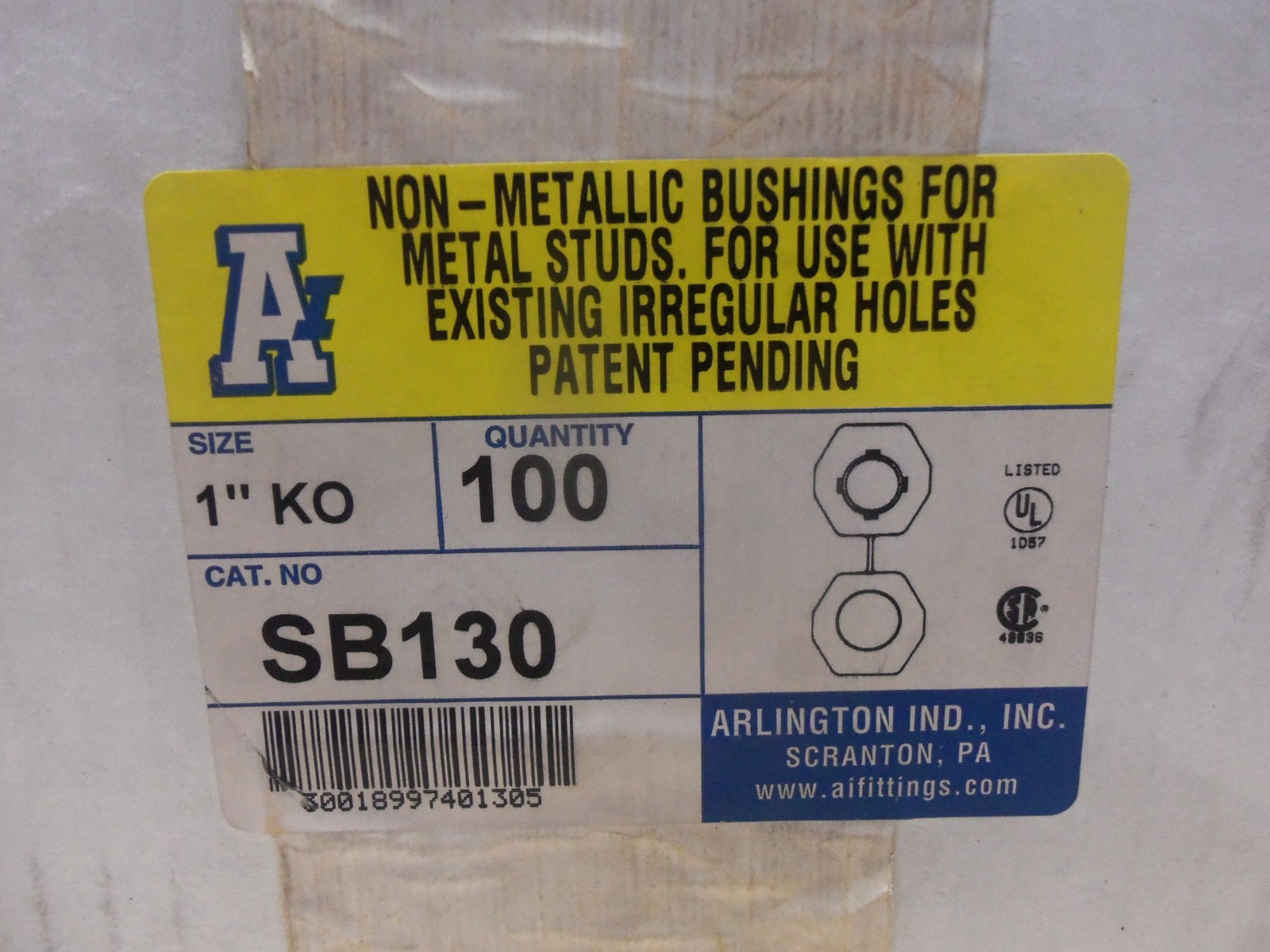 Arlington SB130 Box of 100 Non Metallic Bushing For Metal Stud 1″ Knockout AK