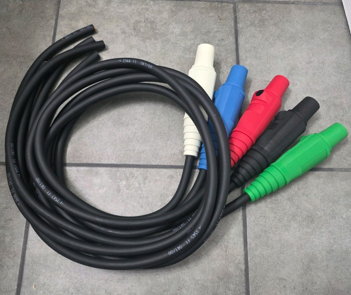 Set Cam Lock #2 Bare End Tail To female Hubbell 600V 5ft Power Feeder Cable