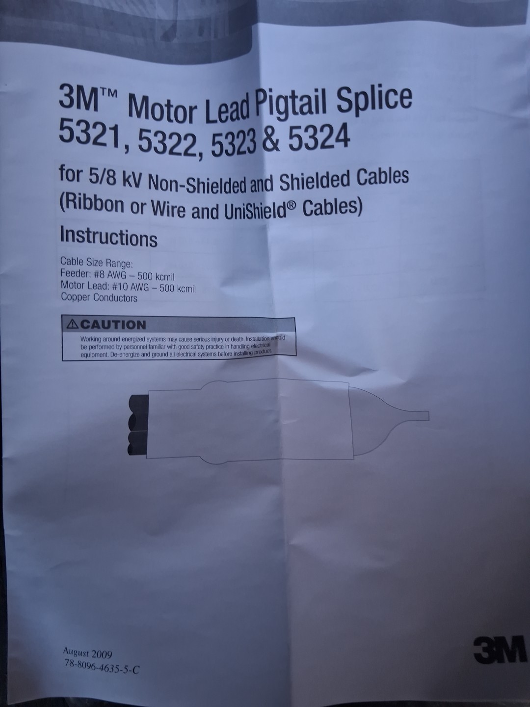 1 Box 3M Motor Lead Pigtail Splice 5KV-3/C-350 Motor Termination 3 Cond 350KCMIL