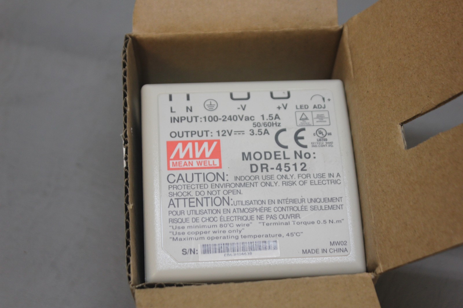 NEW MEAN WELL DR-4512 DIN RAIL POWER SUPPLY