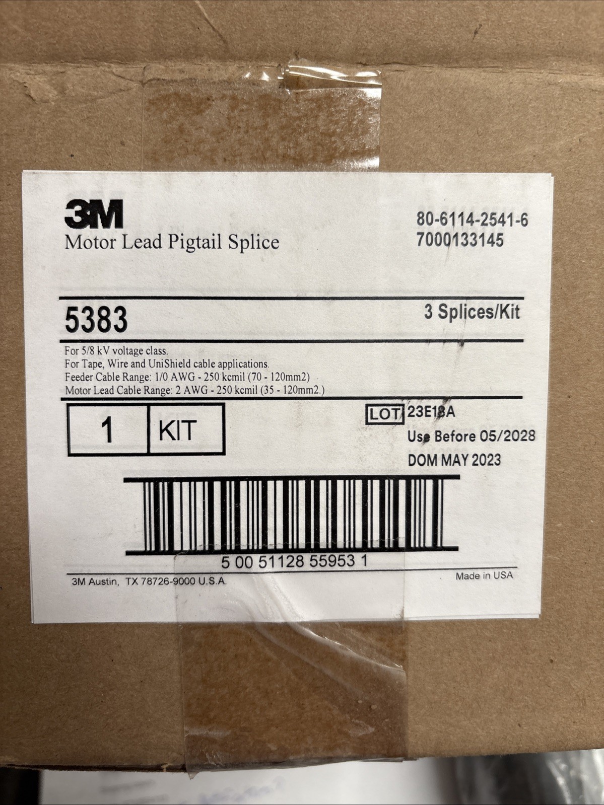 3M Motor Lead Pigtail Or V-Stub Splice 5380 Series Kit
