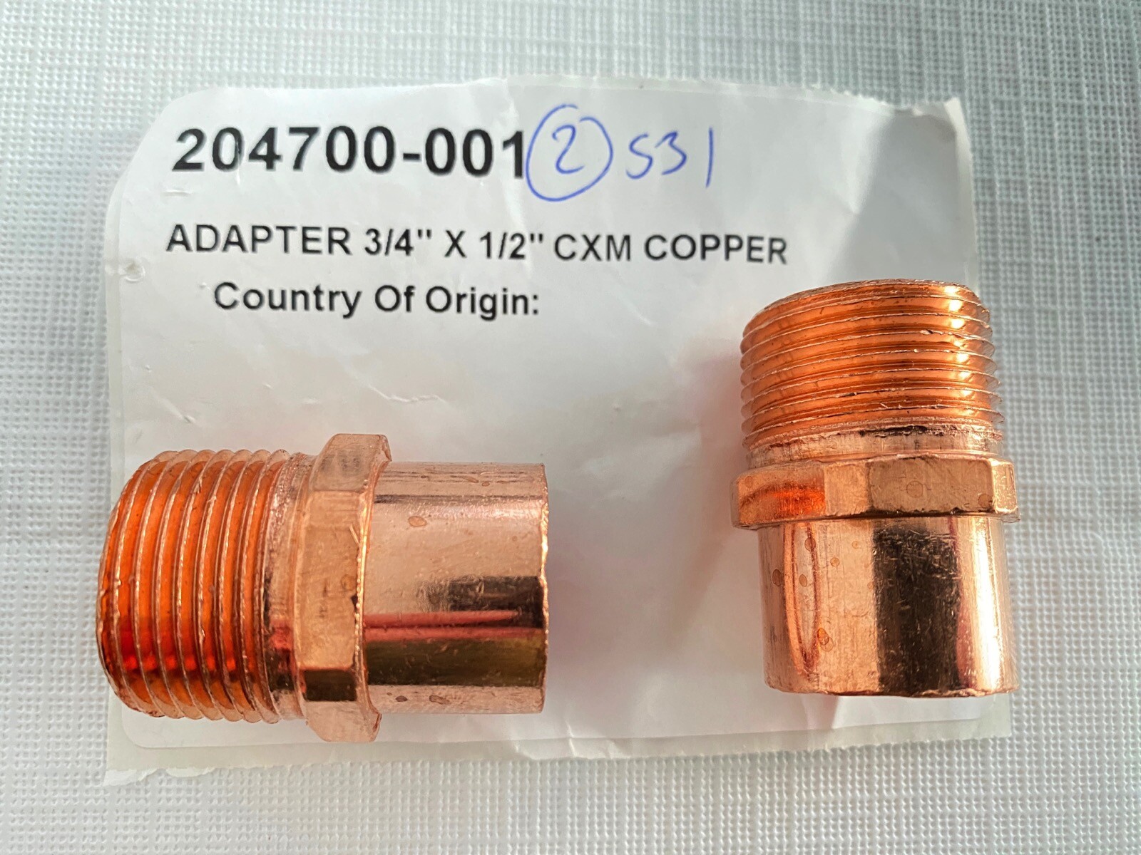 (2/Pk) DriSteem Replacement 3/4” x 1/2” CXM Copper Adapter 204700-001