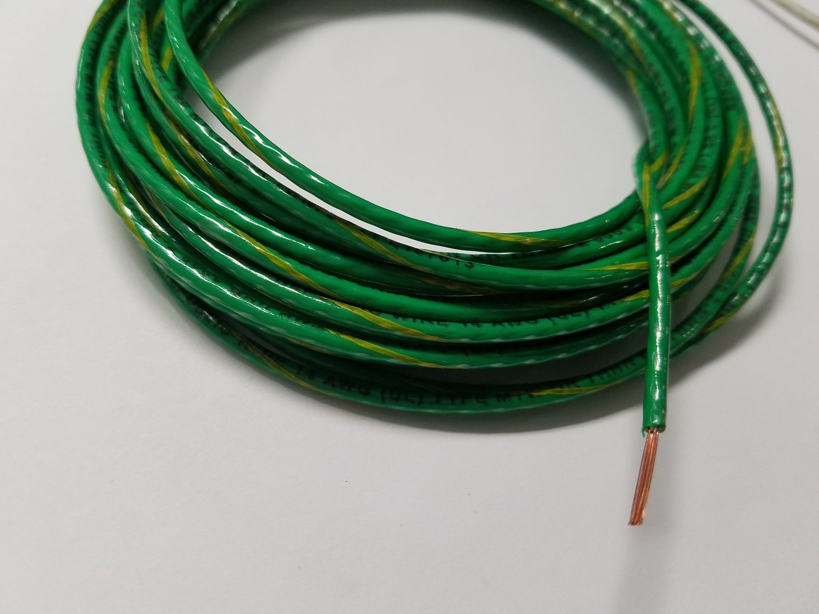 14 AWG GREEN W/YELLOW THHN THWN STRANDED COPPER WIRE 25 FEET GROUND