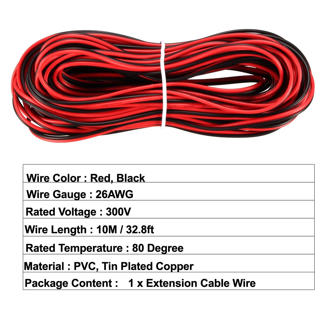 Wire 2 Pin Extension Cable Cord 26 AWG Parallel Wire Tin Plated Copper 10M L