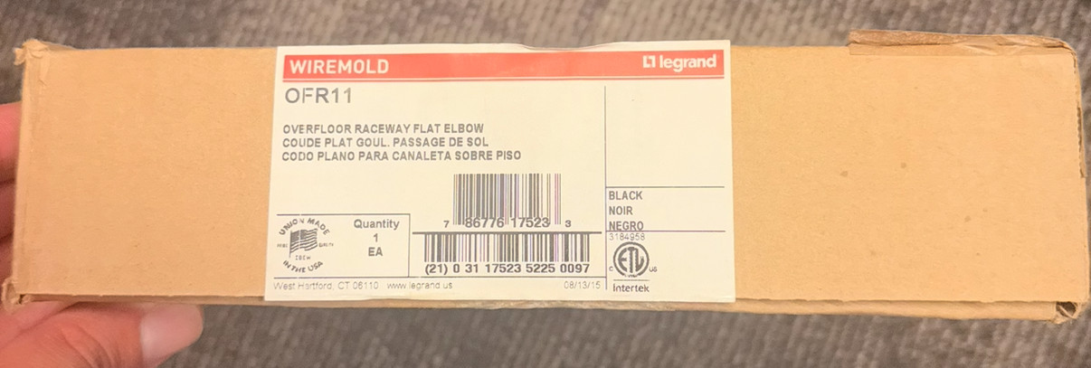 Wiremold OFR11,300 V, Black, 90D, Flat Elbow for OFR Raceway