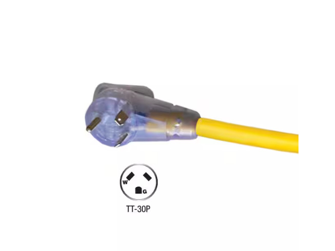 Voltec 04-00215 2′ W Generator Adapter, TT-30P to (3x) 5-20R with E-Zee Lock-New