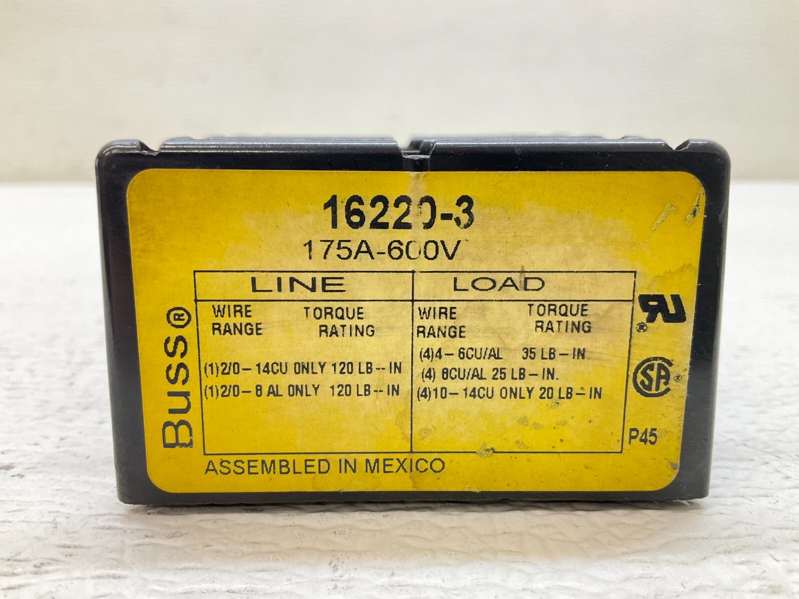 Cooper Bussmann 16220-3 Power Distribution Block 3 Pole 175 A 600 V Buss (TSC)