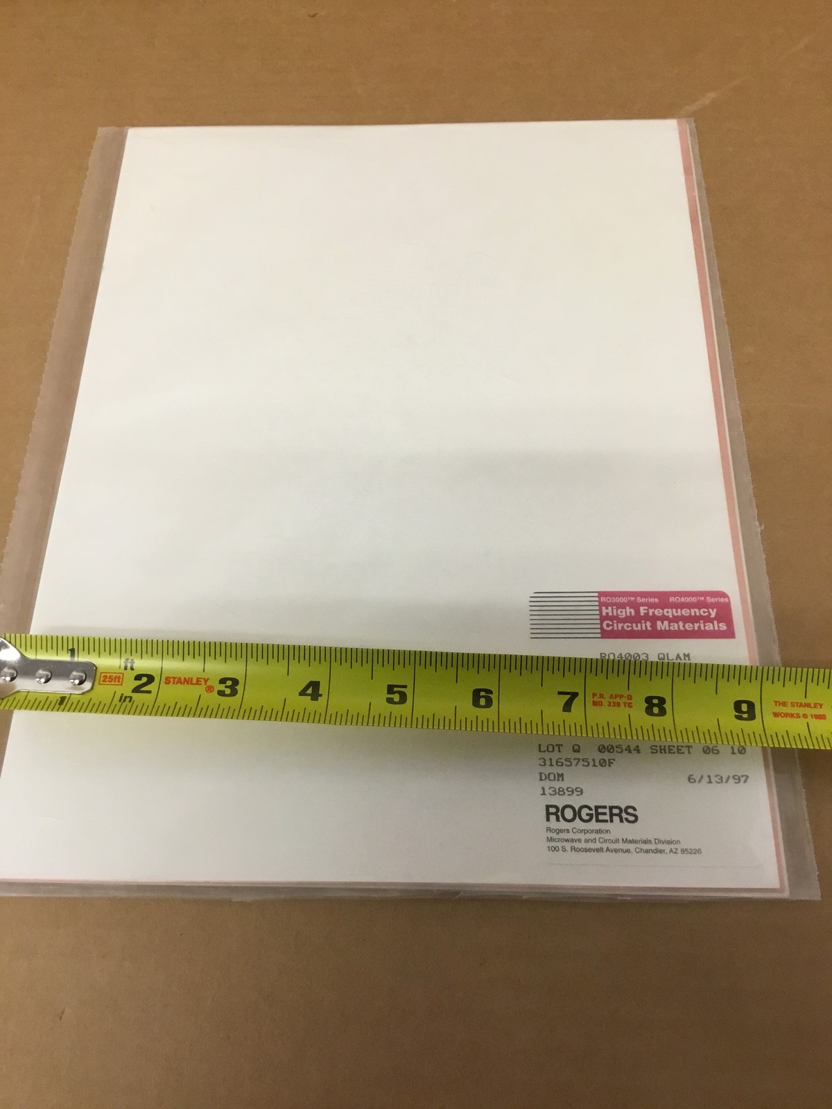 Lot of 2 NEW Rogers QLAM High Frequency Circuit Material Sheets 12×9″ RF PCB