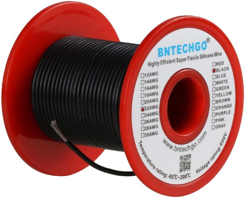 22 Gauge Silicone Wire Spool 100 ft Black Flexible 22 AWG Stranded Tinned Copper