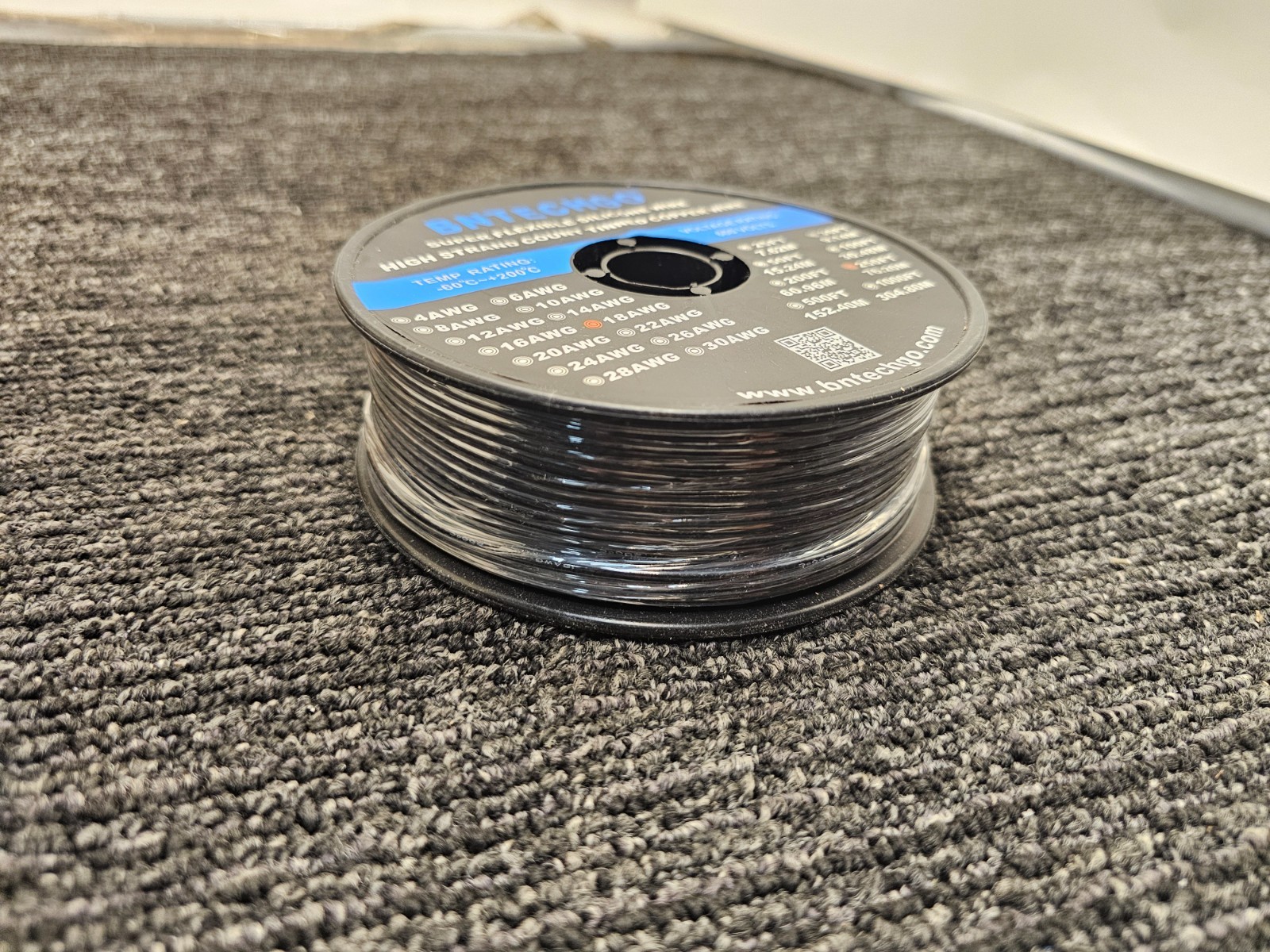 (QTY 3) BNTECHGO Black 18 Gauge Super Flexible Silicone Wire, Spool 250 ft