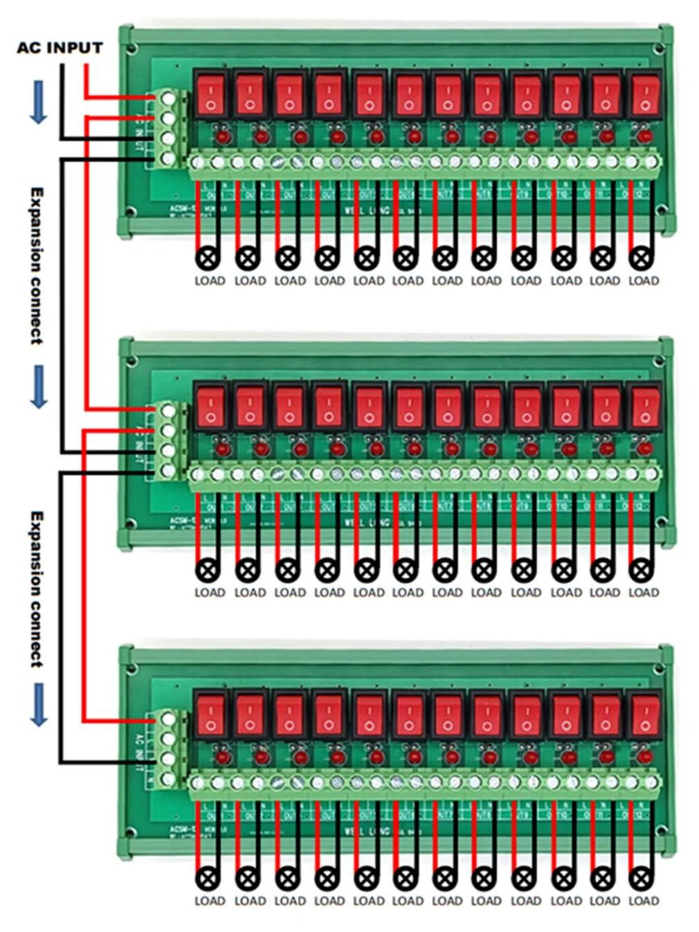 DIN Rail Mount 12 Channel Rocker Switch Power Distribution Strip Module