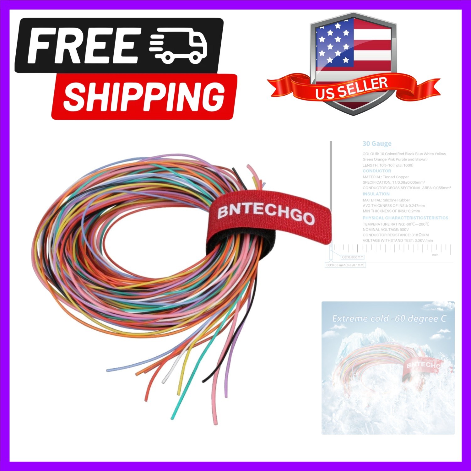 30 Gauge Silicone Wire Kit 10 Color Each 10 ft Flexible 30 AWG Stranded Tinne…