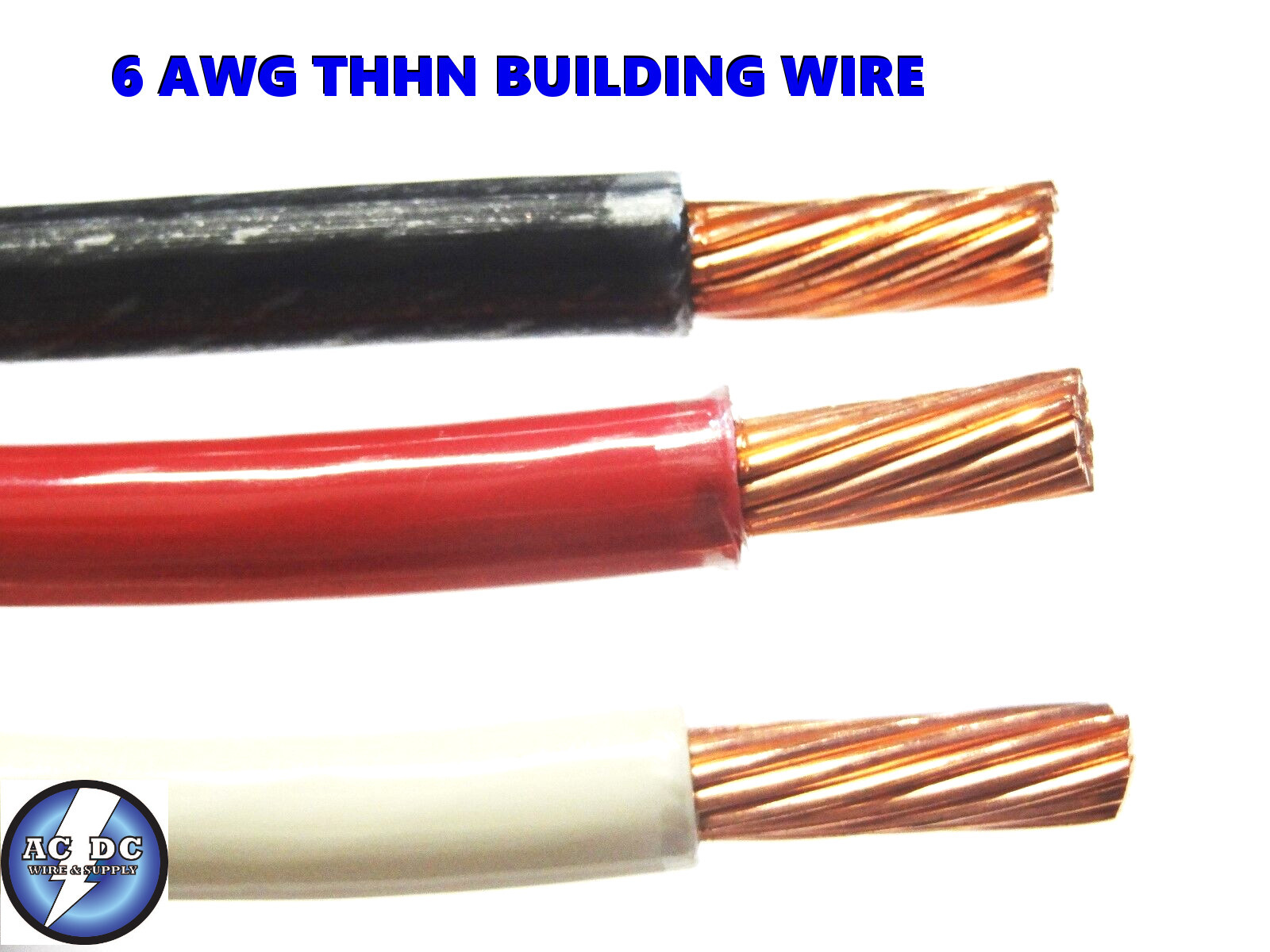 100′ EA THHN THWN 6 AWG GAUGE BLACK WHITE RED STRANDED COPPER BUILDING WIRE