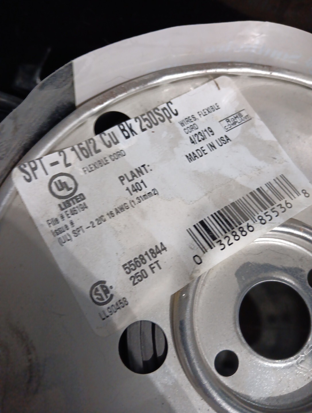 Southwire 55681844 250-Feet 16-Gauge, 2 Conductor 16/2 Type SPT-2 Lamp