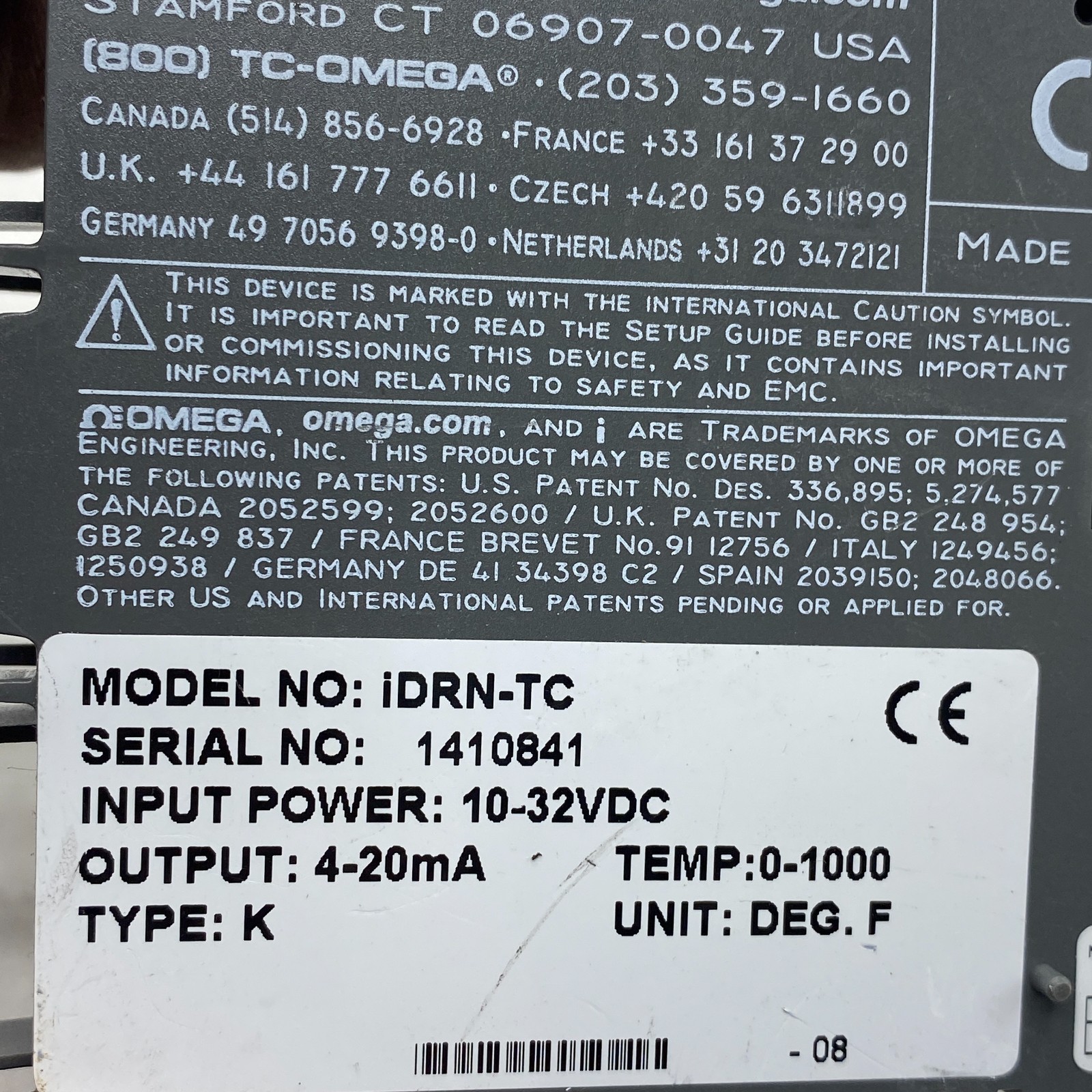 OMEGA ENGINEERING iDRN-TC SIGNAL CONDITIONER W/ RS232C COMMUNICATION 10-32VDC