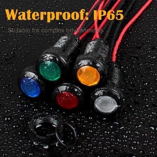 5pc 12V 24V LED Indicator Light Plastic Black Signal Dot Lamp 12mm Mounting