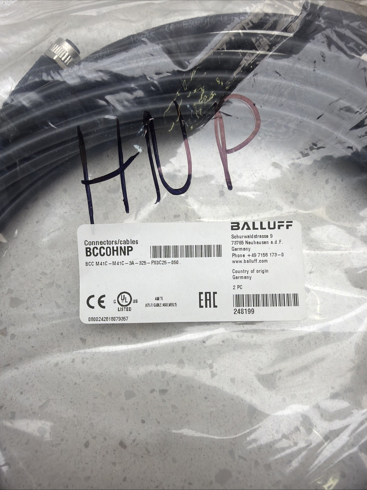 BALLUFF BCC0HNP, DOUBLE ENDED CORDSET, NEW* #328747
