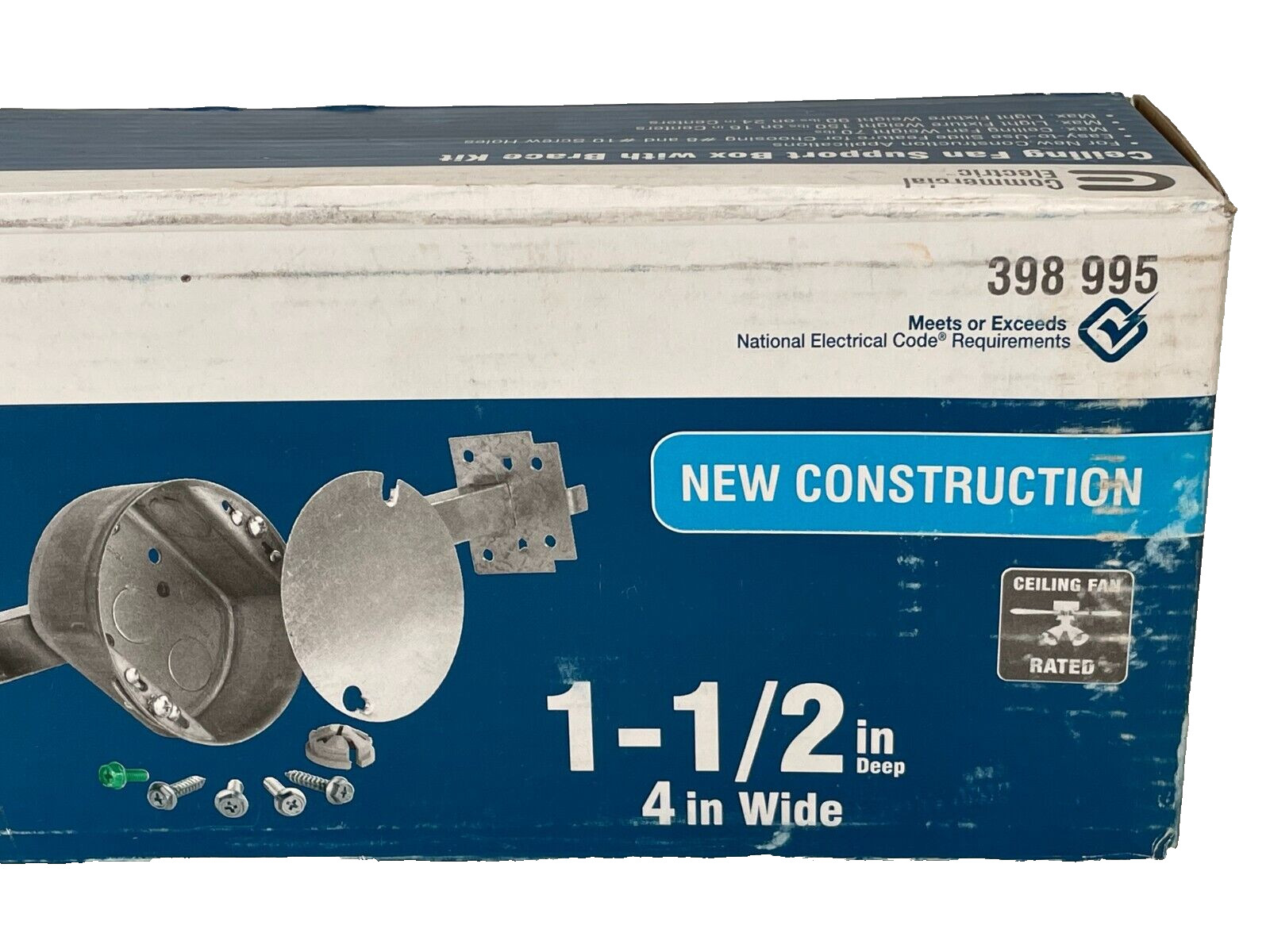 COMMERCIAL ELECTRIC 398995 Ceiling Fan Support Box w/ Brace Kit *NIB*