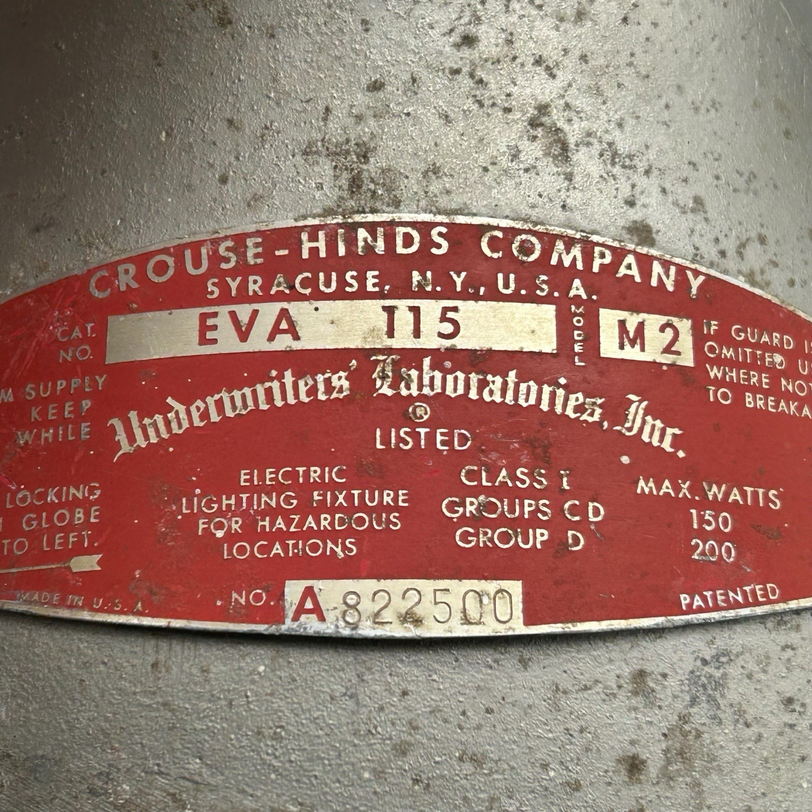 Vtg Crouse-Hinds Industrial Light EVA115 M2 Hazardous Locations Explosion Proof