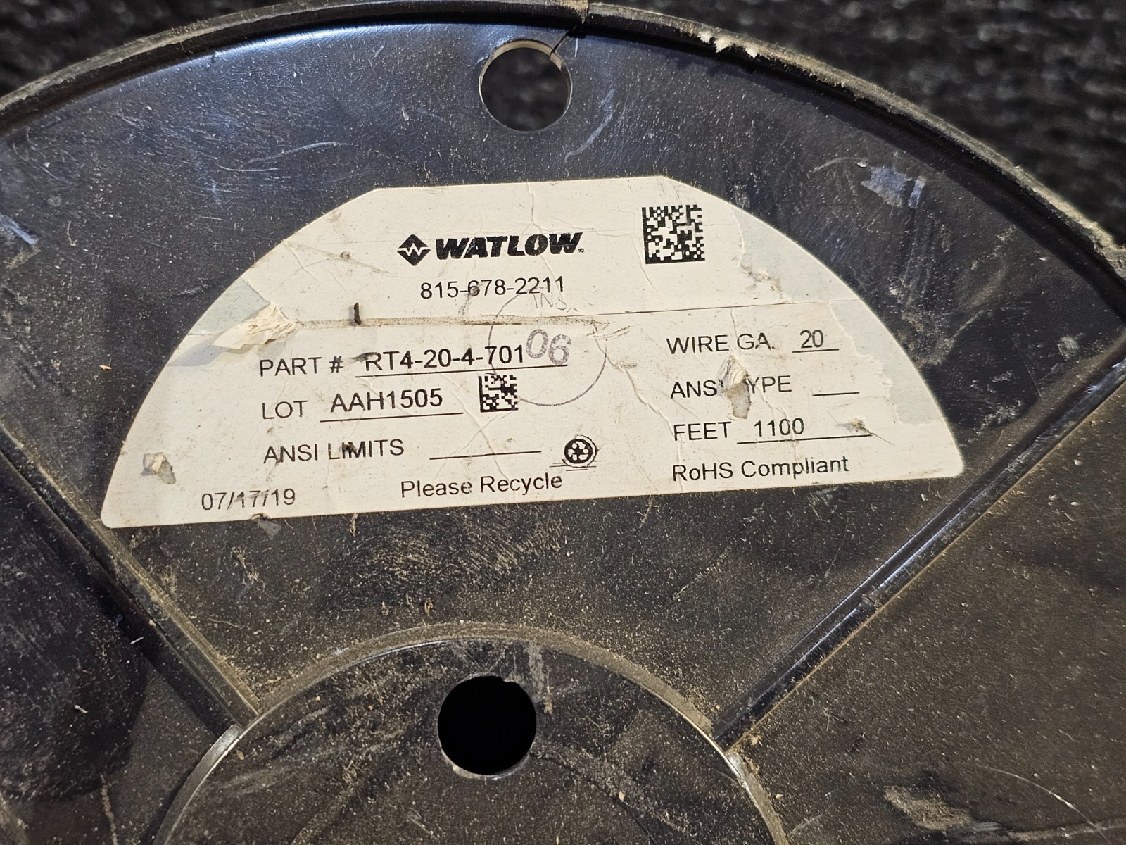 Watlow RT4-20-4-701 20 Gauge Wire AAH1505 1100 ft RTD Lead Hook Up Wire White