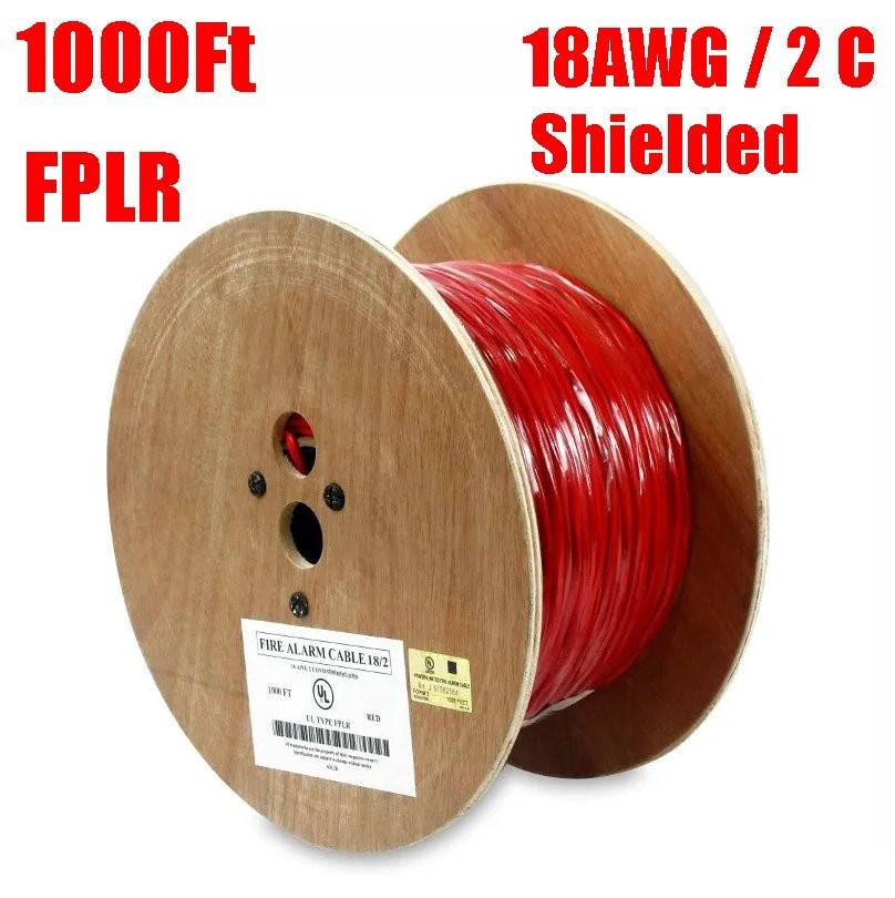 1000FT 18AWG / 2C Shielded FPLR Fire Alarm Cable Solid Bare Copper Wire Cord