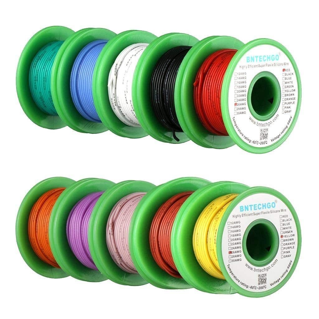 26 Gauge Silicone Wire Kit 10 Color Each 30 Ft Flexible 26 AWG Stranded Tinned C