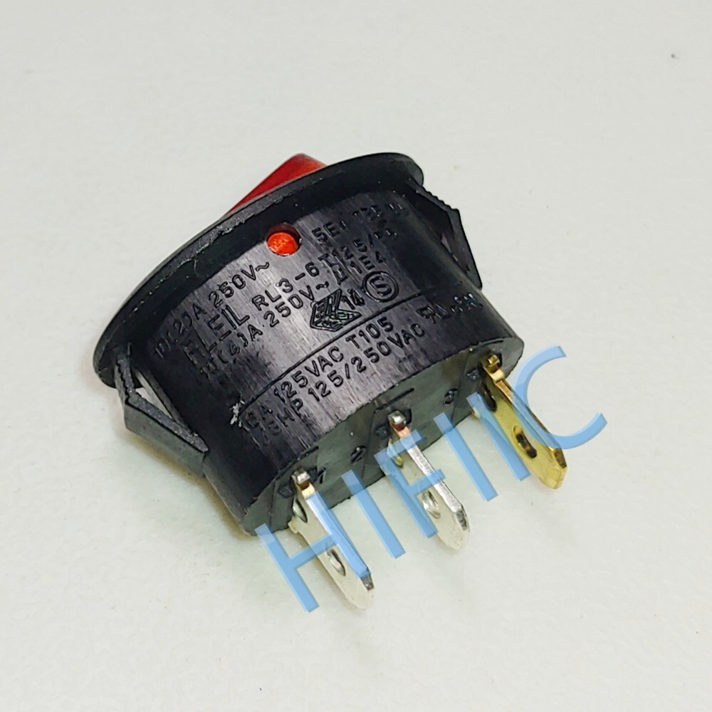 RLEIL RL3-6 Power On Off Rocker Switch 3 Pins 2 Positions 10A 250VAC Red Lamp