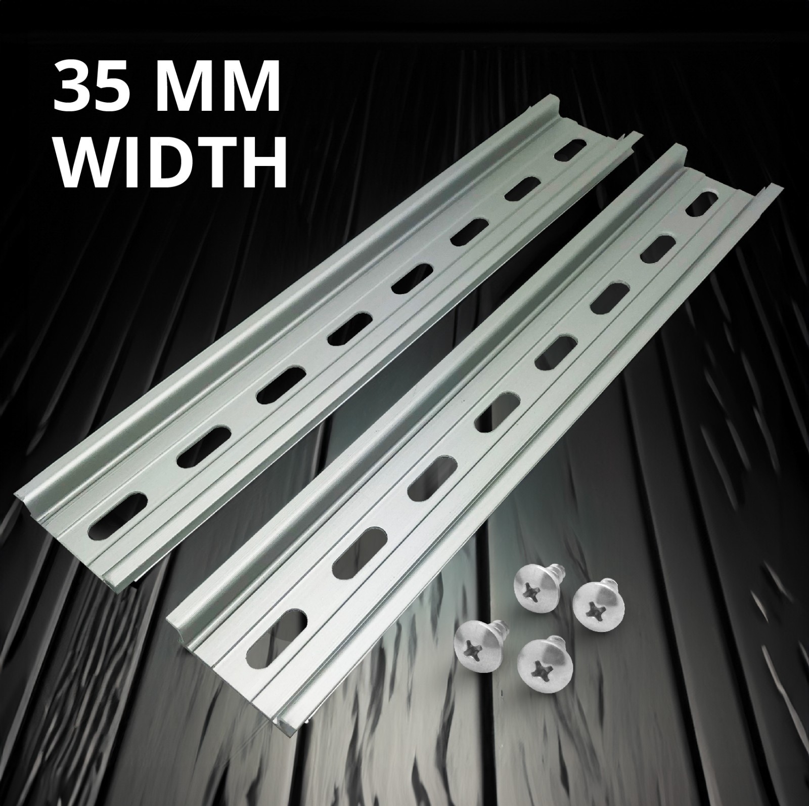 Slotted Aluminum DIN Rail, 35mm x 8”, Silver – 2 Pieces + 4 #10 S.S Screws