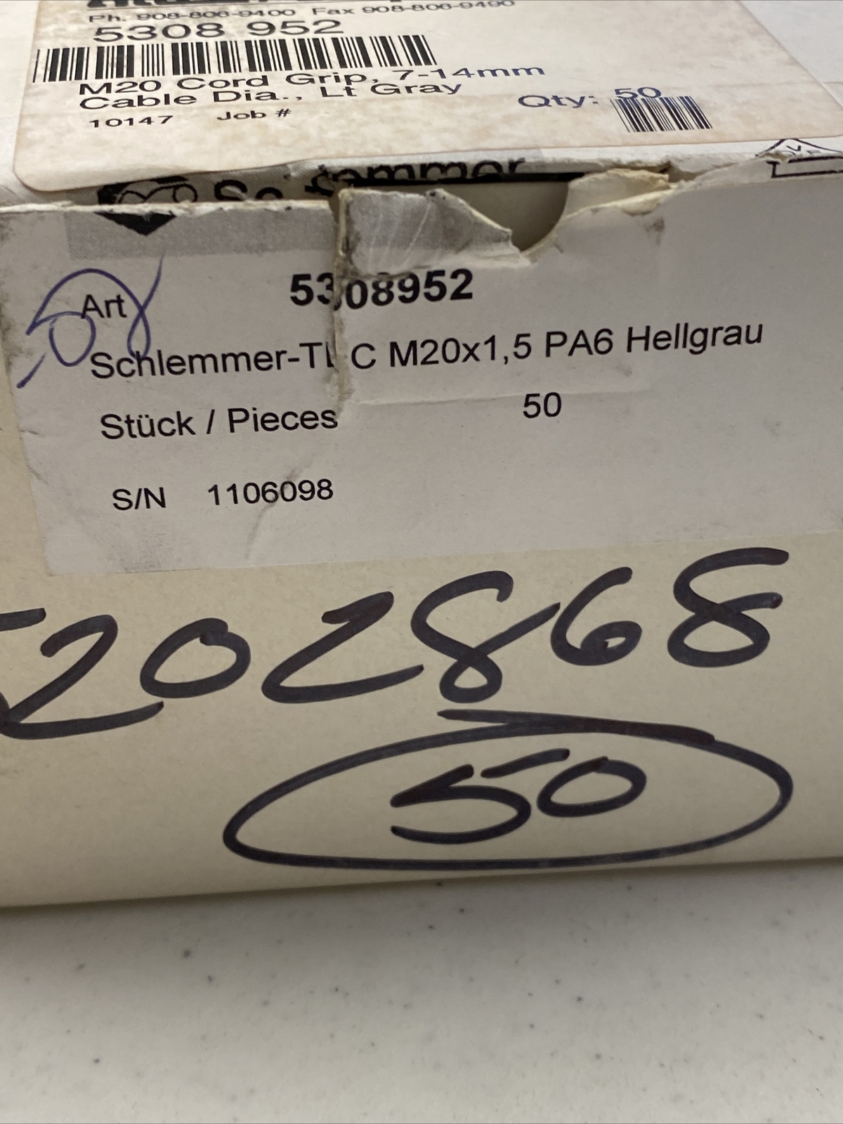 NEW, (LOT 50) ALTECH CORP. SCHLEMMER 5308952 M20 CORD GRIP STRAIN RELIEF GLAND