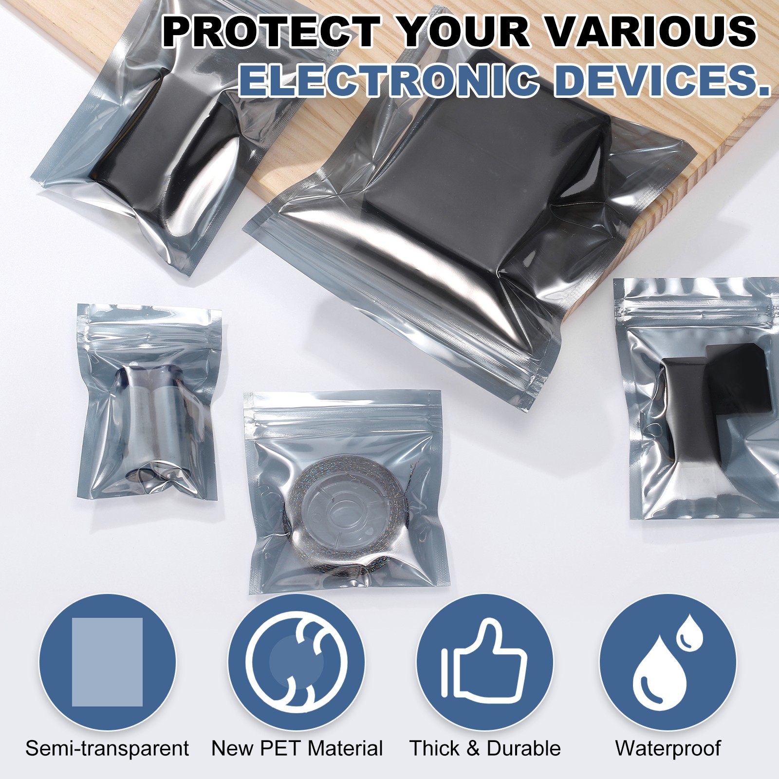 100Pcs for Anti Static Bags 4.3 x 6 Inch Folding ESD Bags