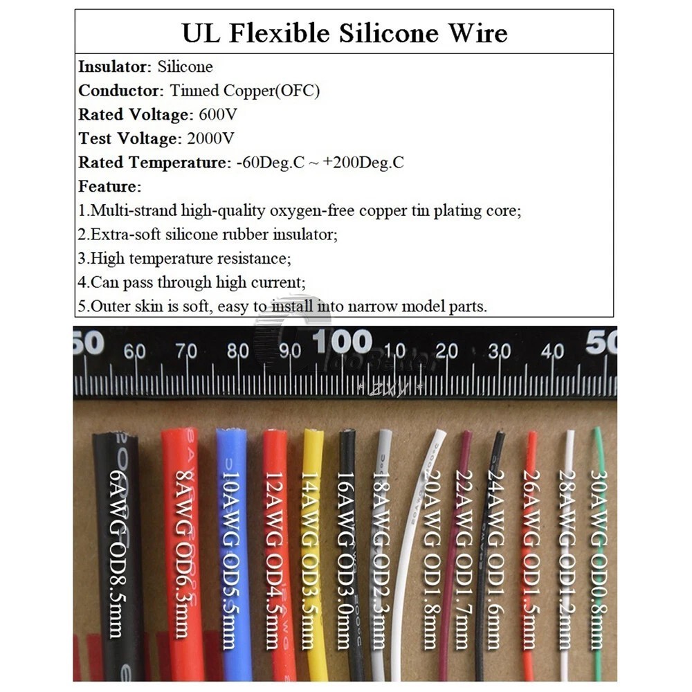 2-10/12/14/16/18/20/22/24/26/28/30AWG Silicone Wire Cable -All Colours and Sizes