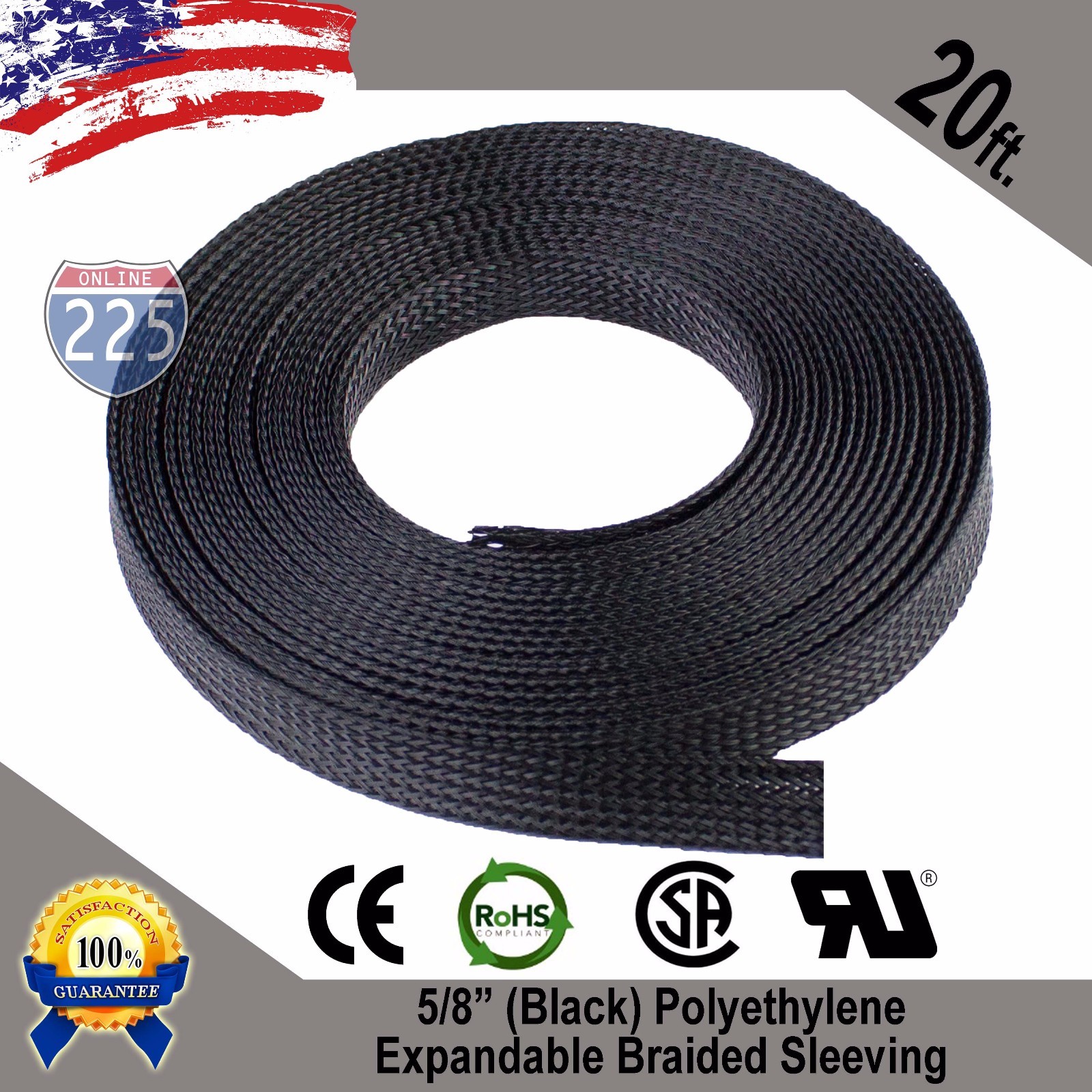 20 FT. 5/8″ Black Expandable Wire Cable Sleeving Sheathing Braided Loom Tubing