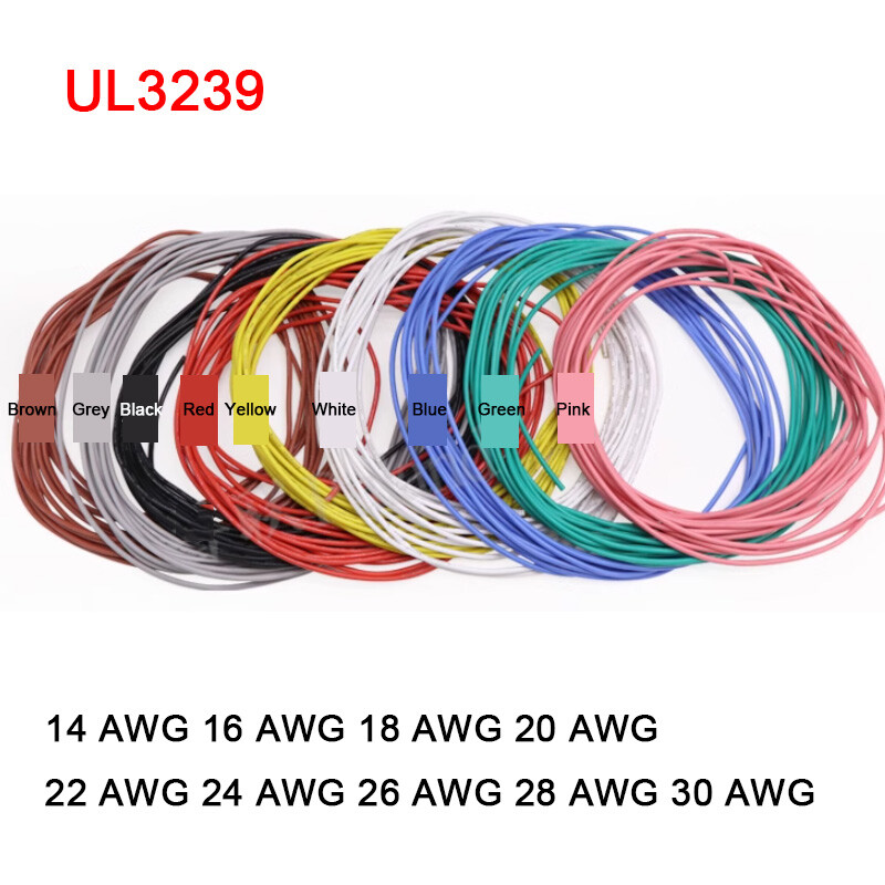 UL3239 14~30 AWG Flexible Silicone Wire Cable Electrical Wire 3KV 200°C 9 Colors