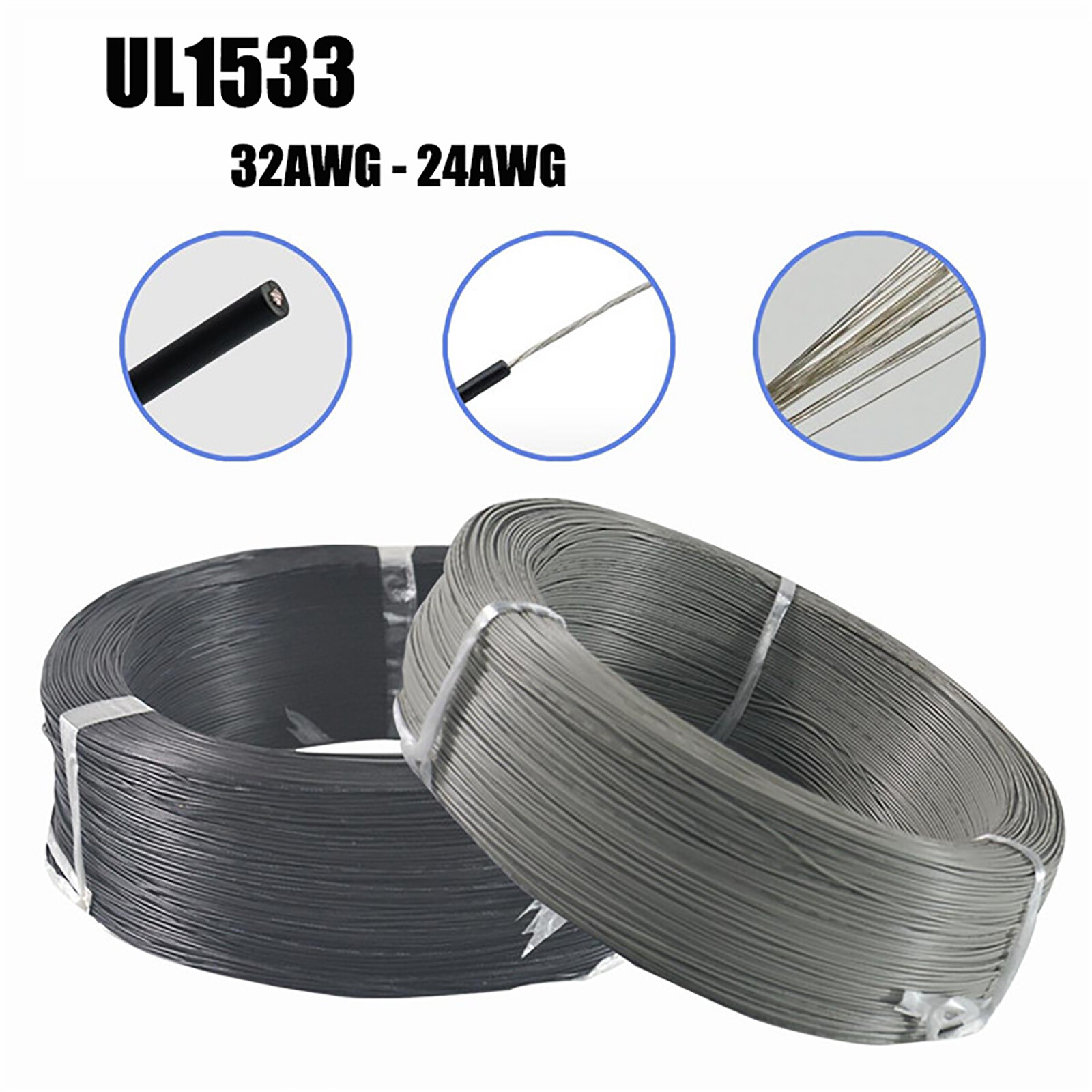 Single Core Shield Wire 28/26/24/22 – 14AWG Audio Cable UL1533 UL1185 Black/Grey