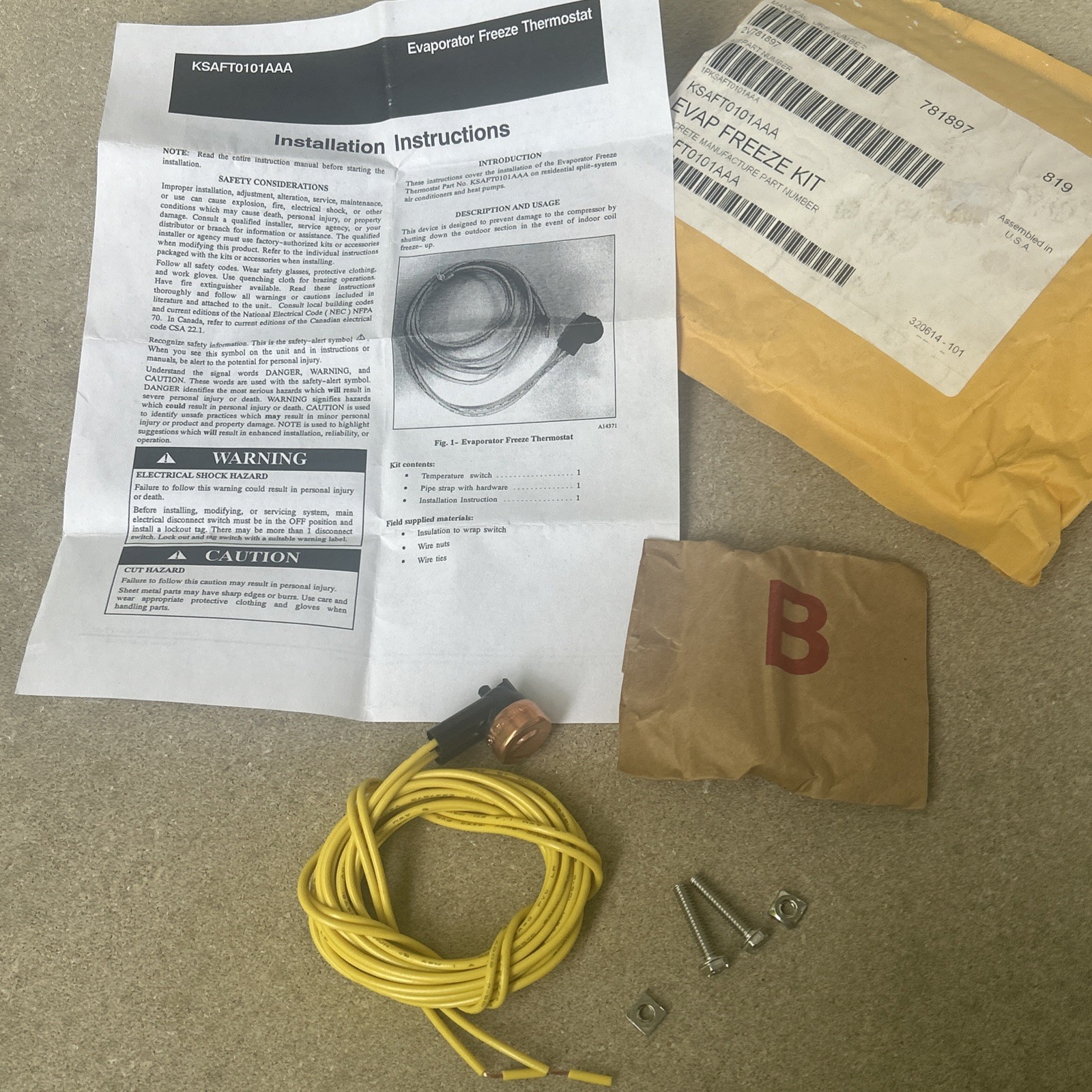 Carrier / Bryant KSAFT0101AAA Evaporator Freeze Thermostat (NEW)