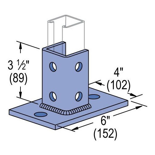 Unistrut P2942-EG, 6″ x 4″ Pad, Steel, 2-Hole Pad, 1-Channel Post Base, 1 pc