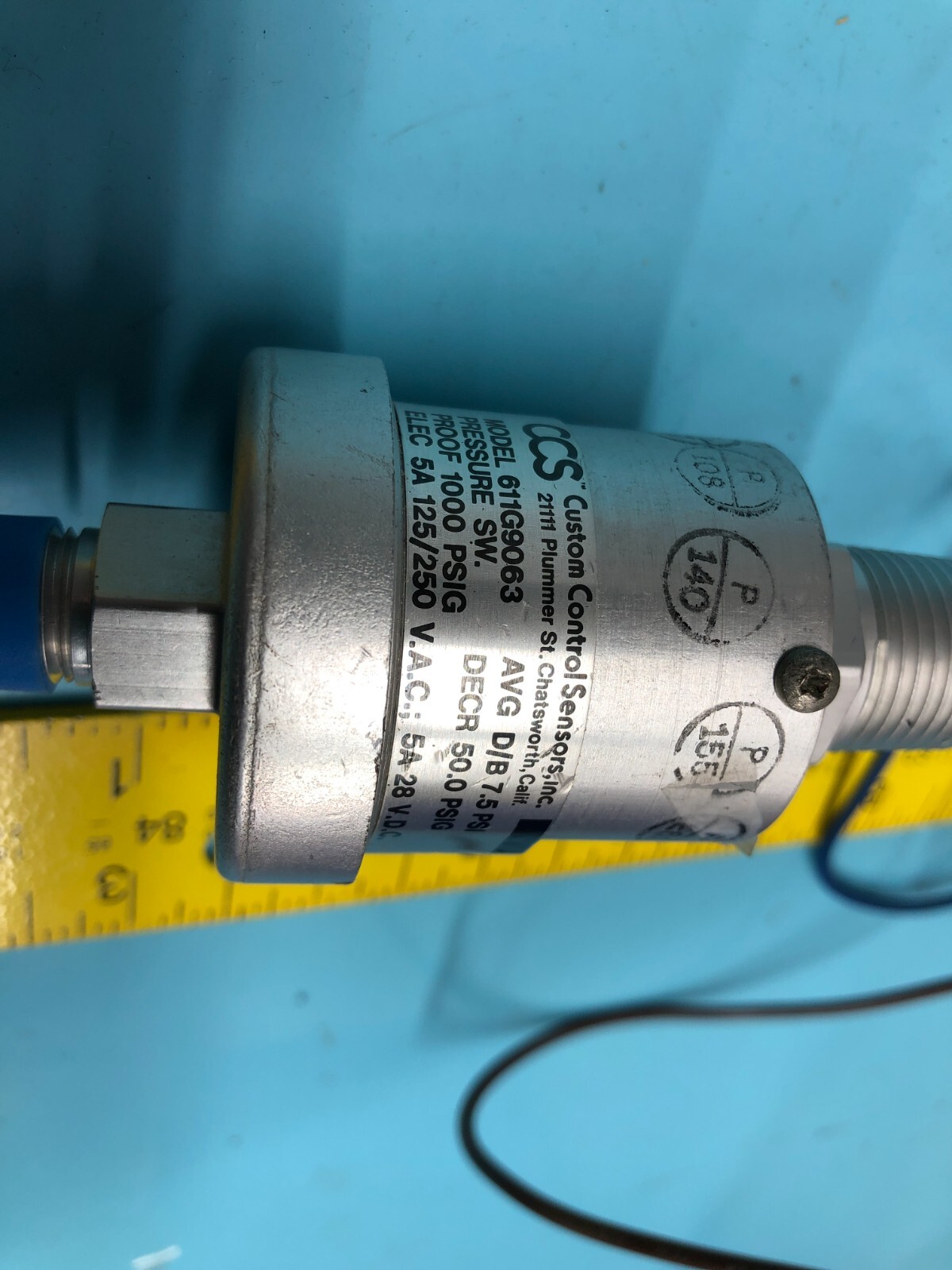 CUSTOM CONTROL 611G9063 SENSOR, PRESSURE SWITCH,1000PSIG, 179202