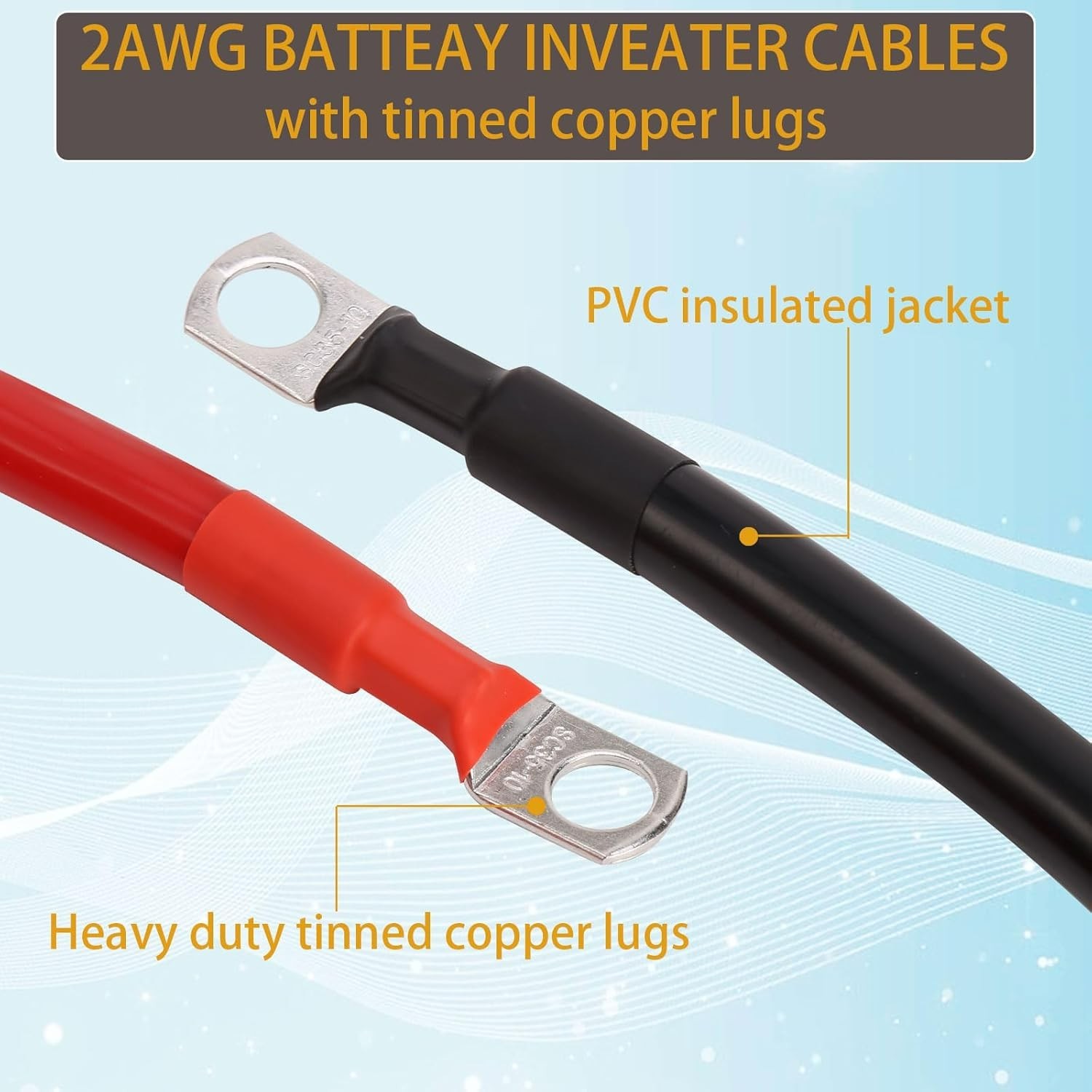 2 AWG Cables Power Inverter Wire Set w 5/16″ Lugs Solar, Marine, RV, Boat Auto
