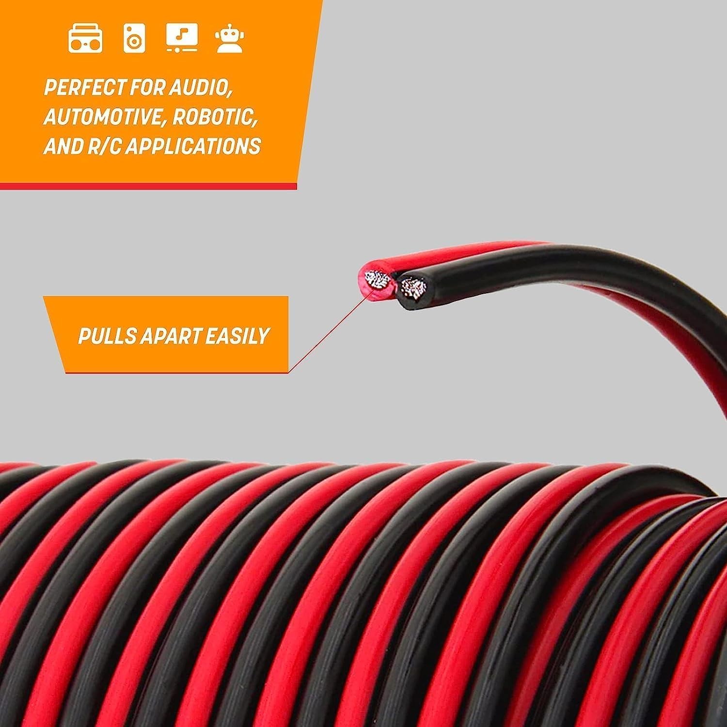 GS Power 100% Pure Copper 8 AWG (American Wire Gauge) OFC 25 ft, Black, Red
