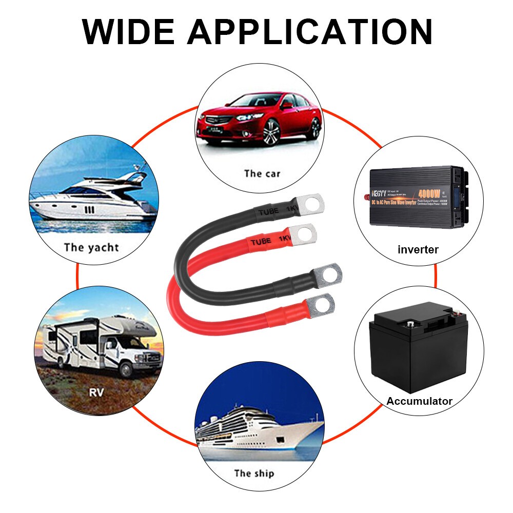 2 / 4 PCS 2AWG Copper Battery Cable Wire with Lugs Auto Marine Inverter RV Solar