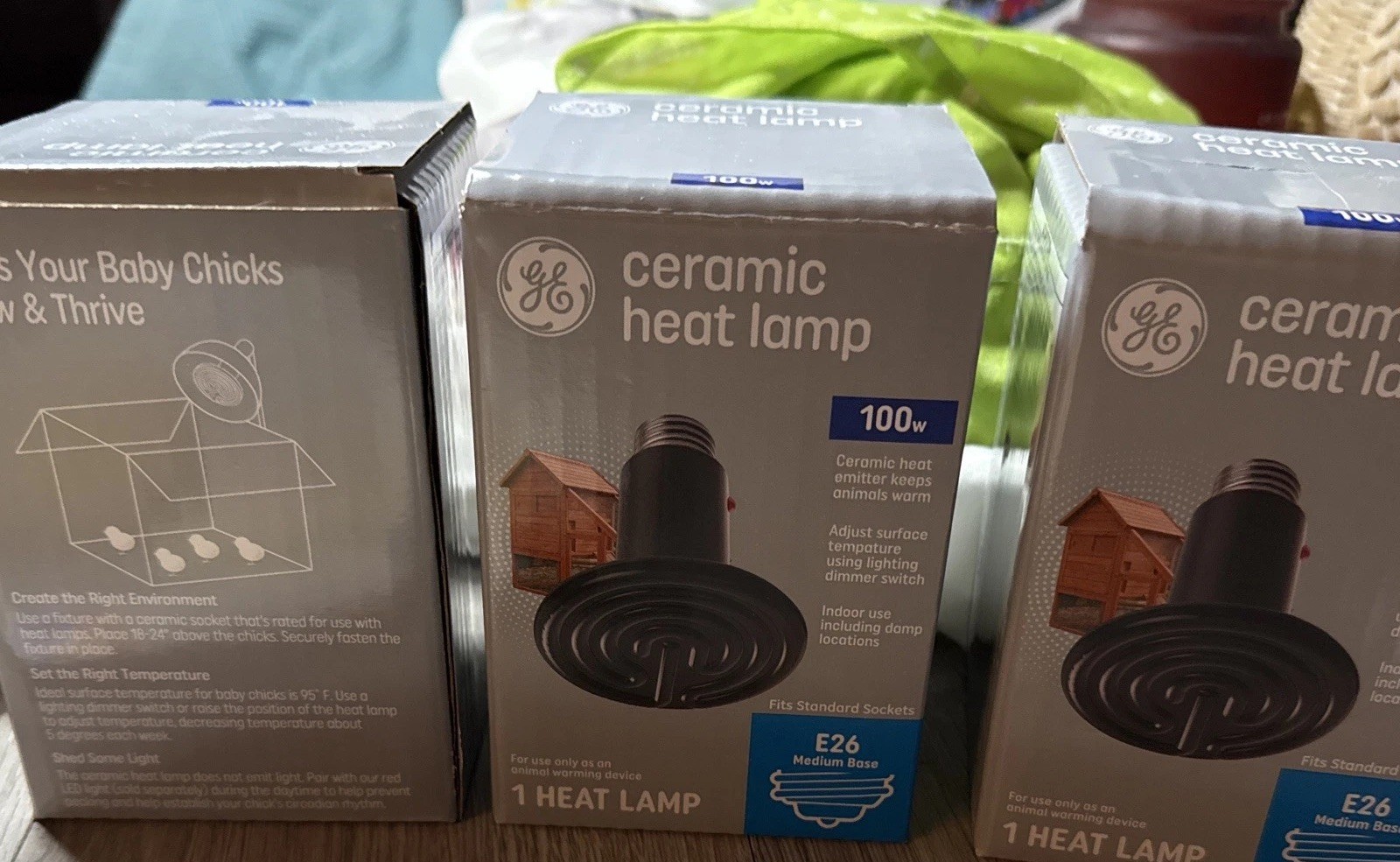3 Pack GE Ceramic Heat Emitters Medium Base 100 Watt Chickens Animal Warmer