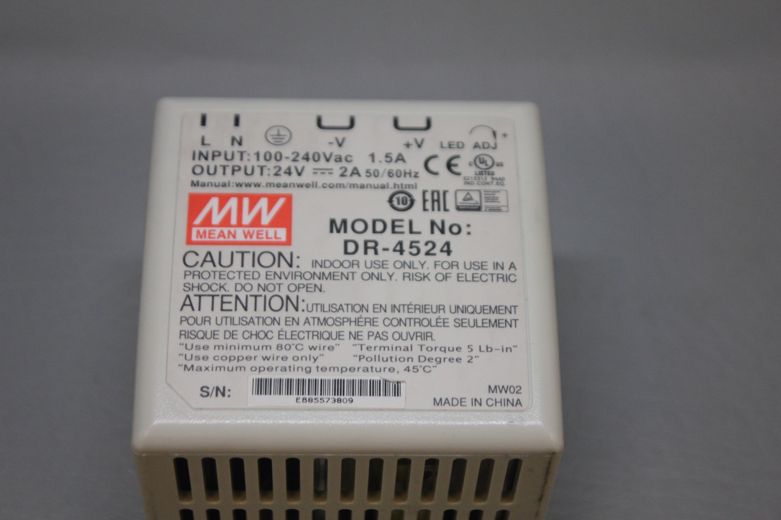 MEAN WELL DR-4524 DIN RAIL POWER SUPPLY