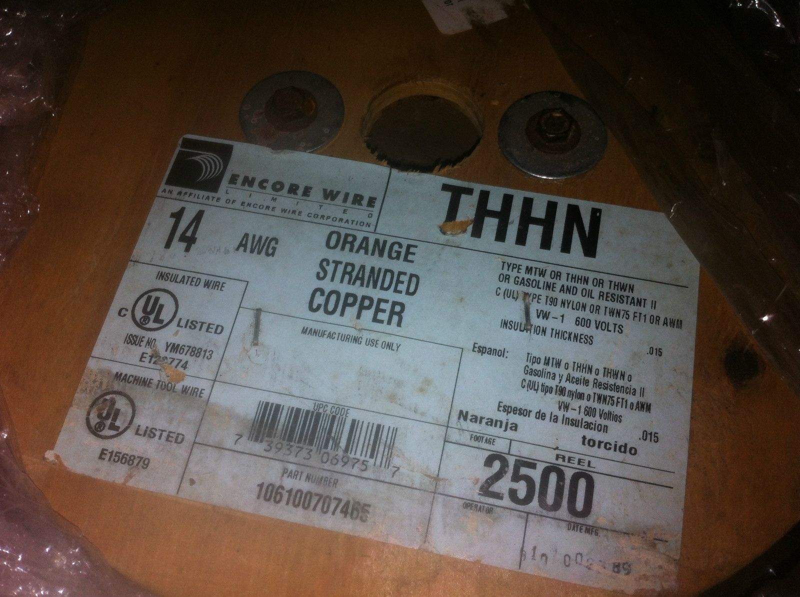 14 AWG STRD COPPER WIRE -GRAY-GREEN-BROWN 2500′ ROLL THHN / MTW / THHN